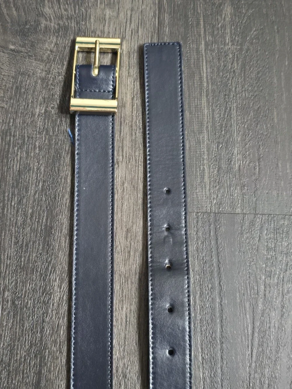 Reversible Belt Navy Leather Abstract Floral Print Gold Buckle Vintage 1